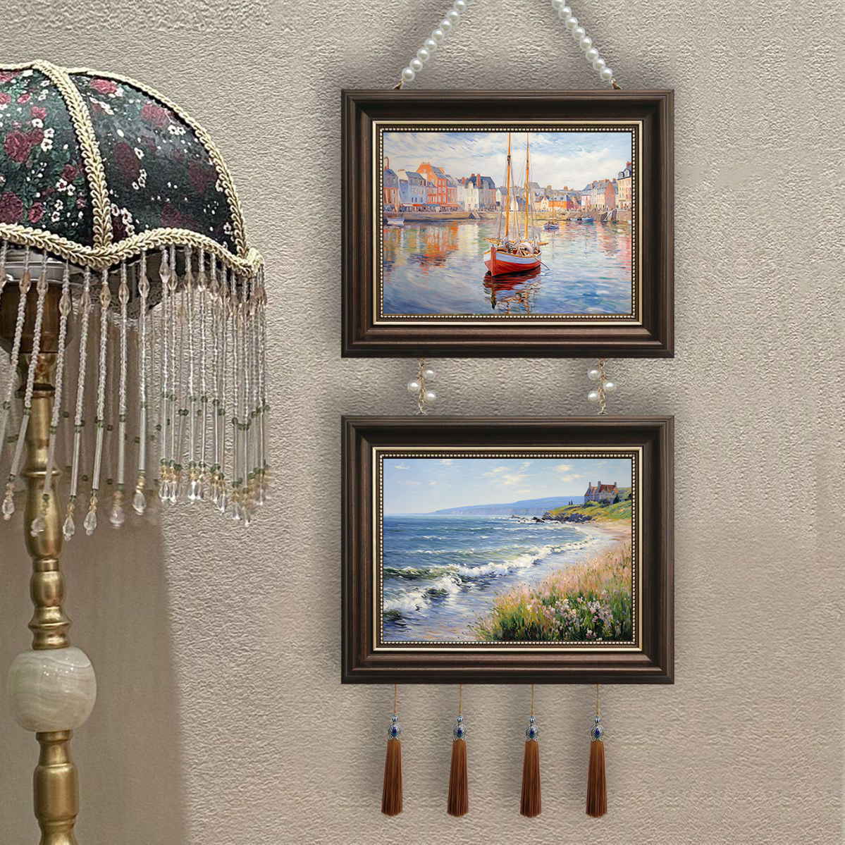 欧式风景装饰挂画海边码头风光油画艺术画客厅沙发电视背景墙壁画