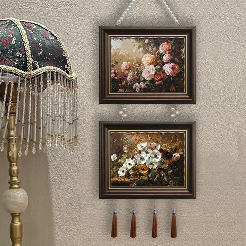 装饰画鲜花挂画珠链美式法式现代欧式餐厅卧室客厅沙发背景墙挂画