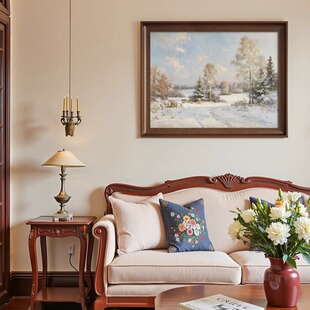 冬季雪景油画挂画客厅沙发背景墙壁框画巡回画派艺术客厅装饰画