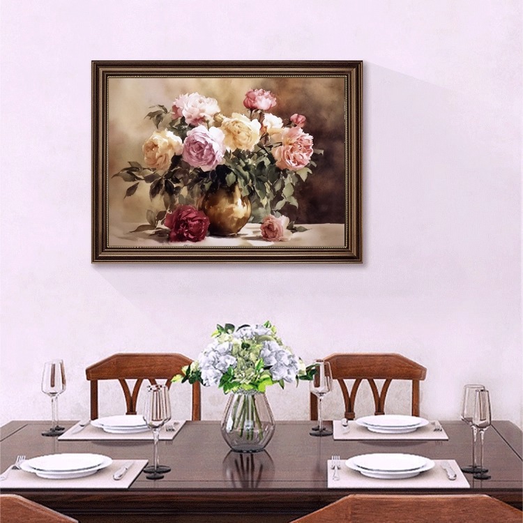 花开富贵牡丹花水彩装饰画客厅餐厅墙壁高雅时尚挂画玄关艺术框画图片
