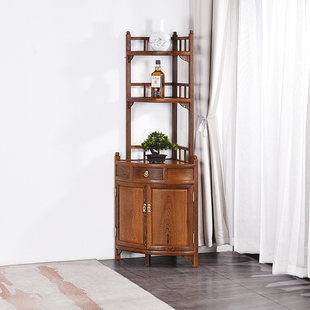 红木角柜鸡翅木墙角拐角三角柜靠墙转角置物架实木边角柜中式书架