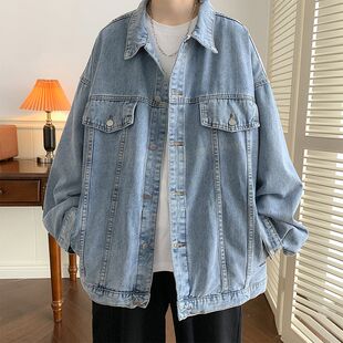浅蓝色牛仔外套男款秋季水洗潮牌衣服春秋款美式高街痞帅休闲夹克