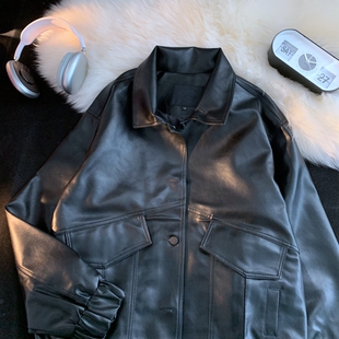 韩版潮流帅气皮衣男青年机车服飞行员皮夹克春秋潮牌复古宽松外套