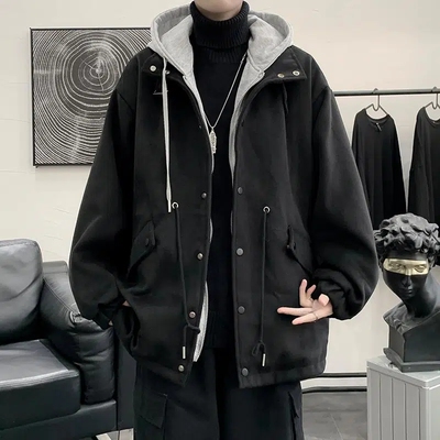 毛呢大衣男士冬季2022新款加厚呢子衣服假两件秋冬装男款毛呢外套