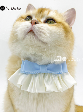 原创自制宠物口水巾牛仔蕾丝装饰蝴蝶结款猫咪围脖可爱狗狗围兜