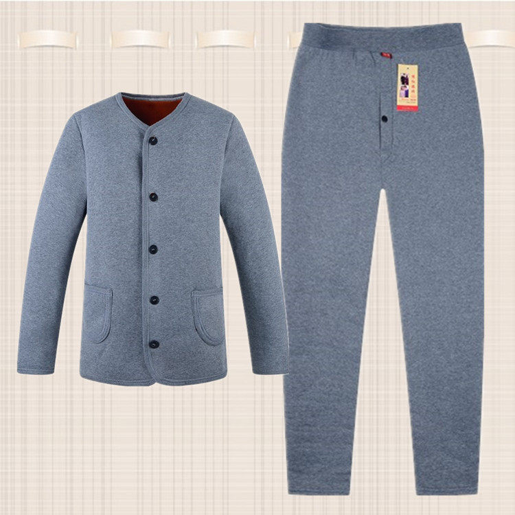 남성용 보온 속옷 두껍고 벨벳 정장 중년 및 노인 아버지 순면 가을 옷 긴 내복 가디건 할아버지 전체 면옷