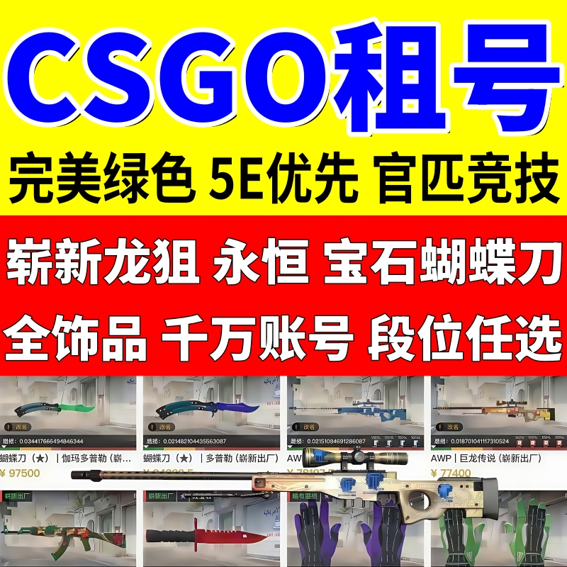 CSGO租号CS2完官匹美5E租龙狙树篱潘多拉野荷宝石迈阿密蝴蝶刀M9
