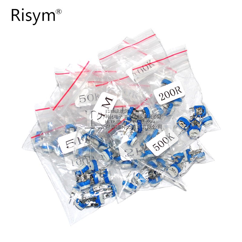 Risym 100Å·-1MÀ¶°×¿Éµ÷µçλÆ÷°ü µç×èÎÔʽ΢µ÷ Ôª¼þ 13ÖÖ¸÷5¸ö