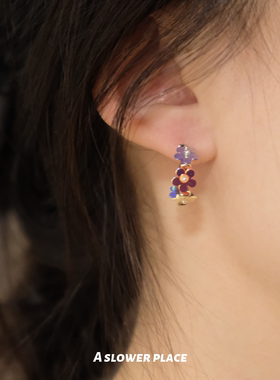 A slower place糖果纸色撞色小花花925银针耳钉 泫雅亮片耳环