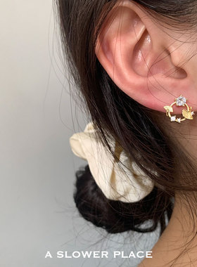 银杏花环｜法式温柔设计感小巧精致银杏花环气质耳钉 925银针
