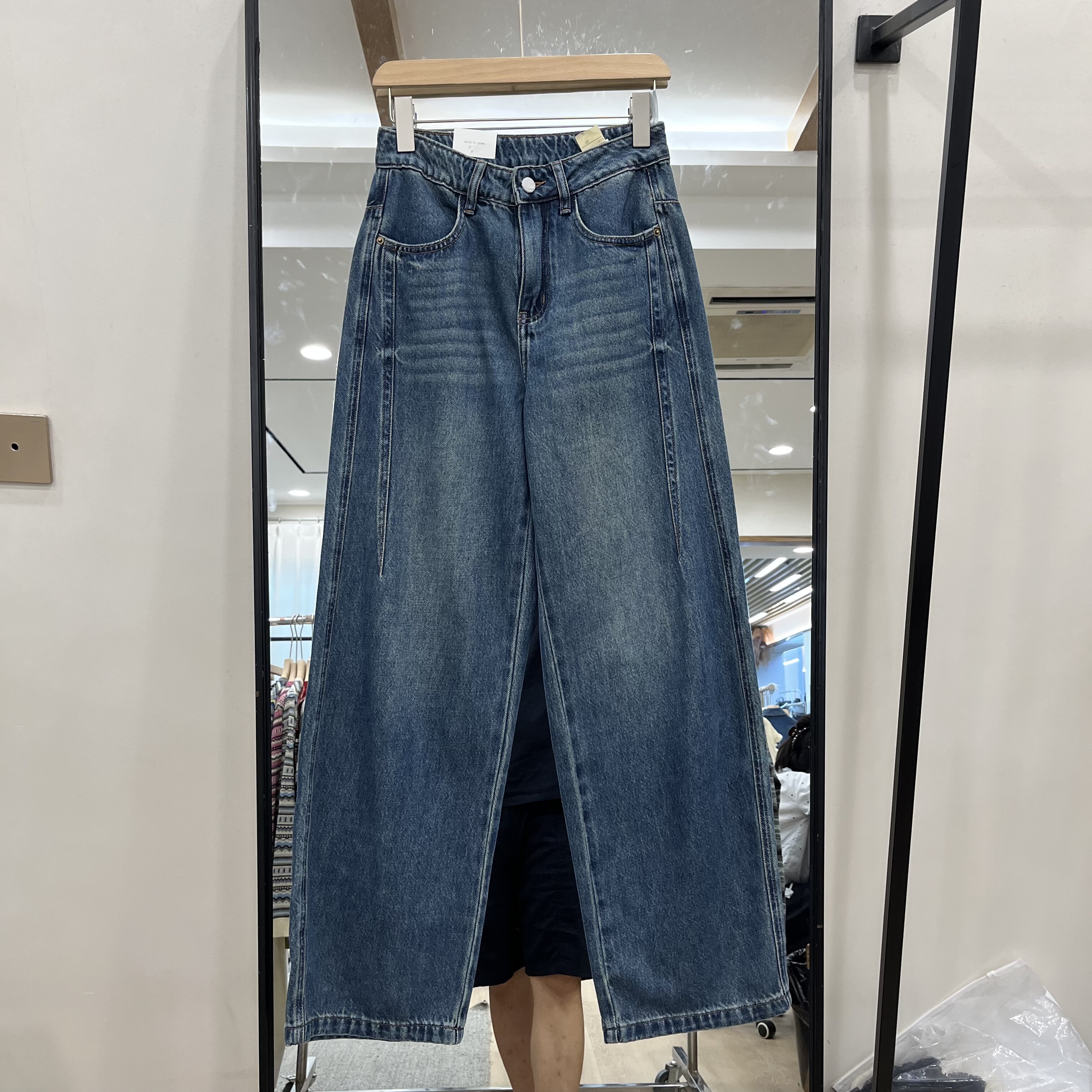 欧洲站2026早秋新款女士高腰水洗阔腿垂感牛仔裤欧货时尚显瘦长裤