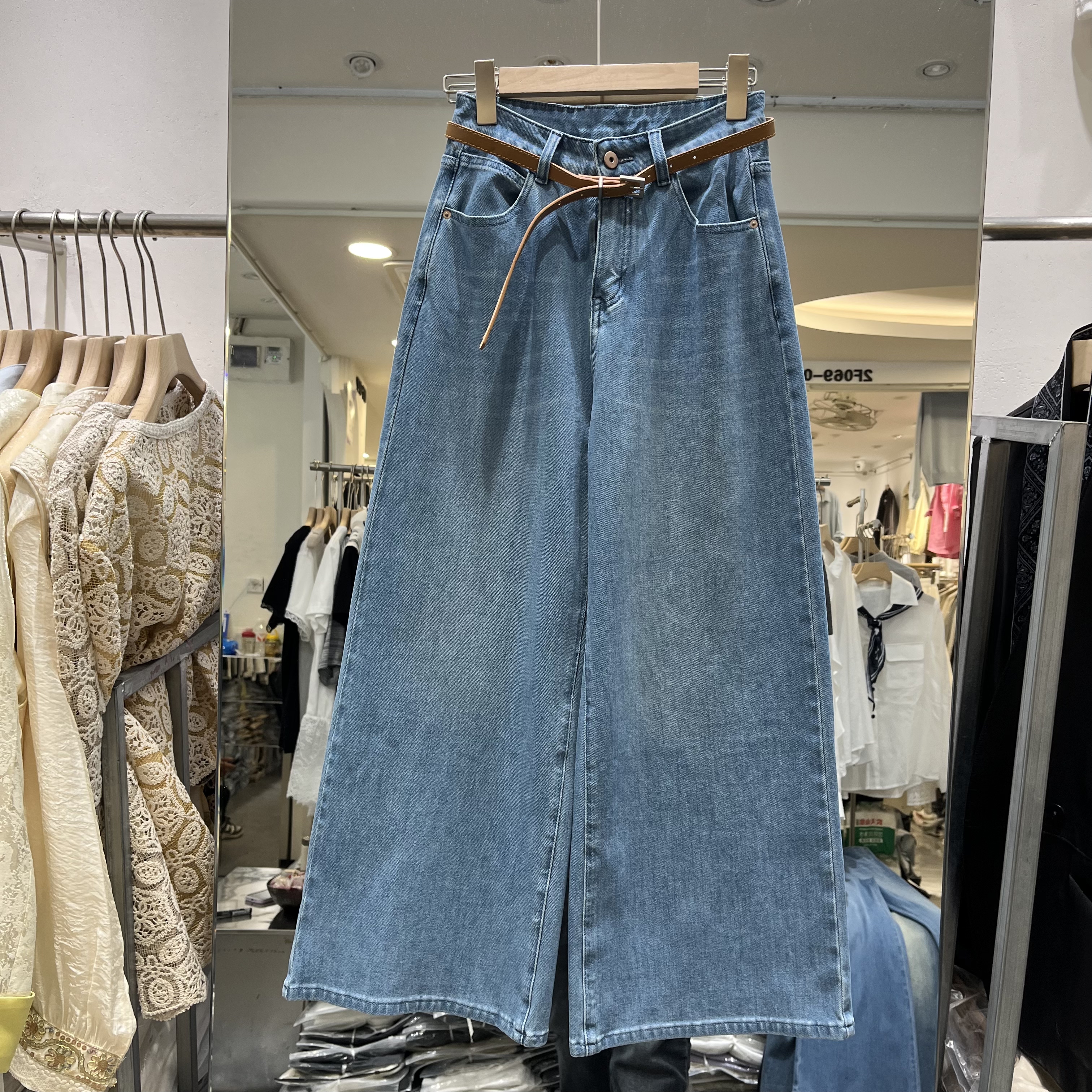 欧洲站2026春季新款女士高腰复古水洗阔腿牛仔裤欧货时尚百搭长裤