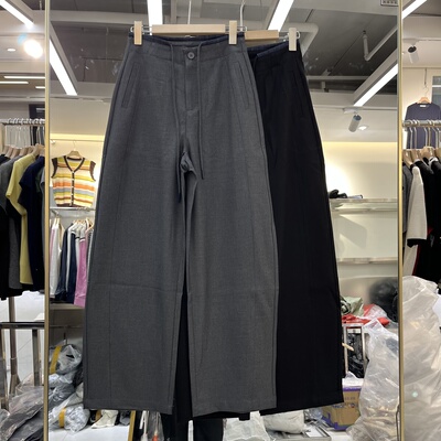 欧洲站2025早秋新款女士高腰绑带拼色边阔腿西装裤欧货宽松直筒裤