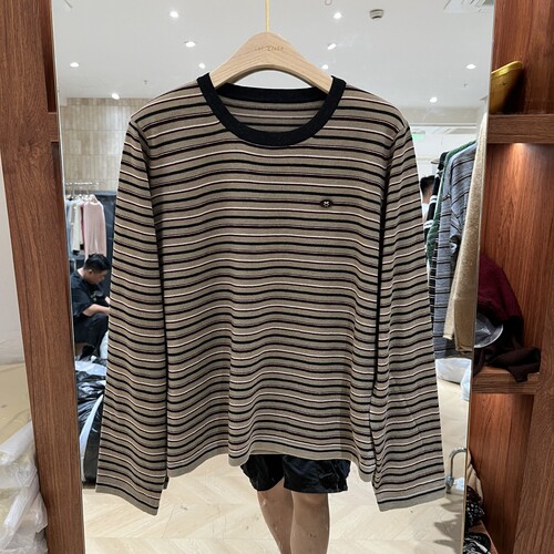 实体店同款2026秋季新款女士圆领条纹细羊毛长袖欧货时尚百搭针织