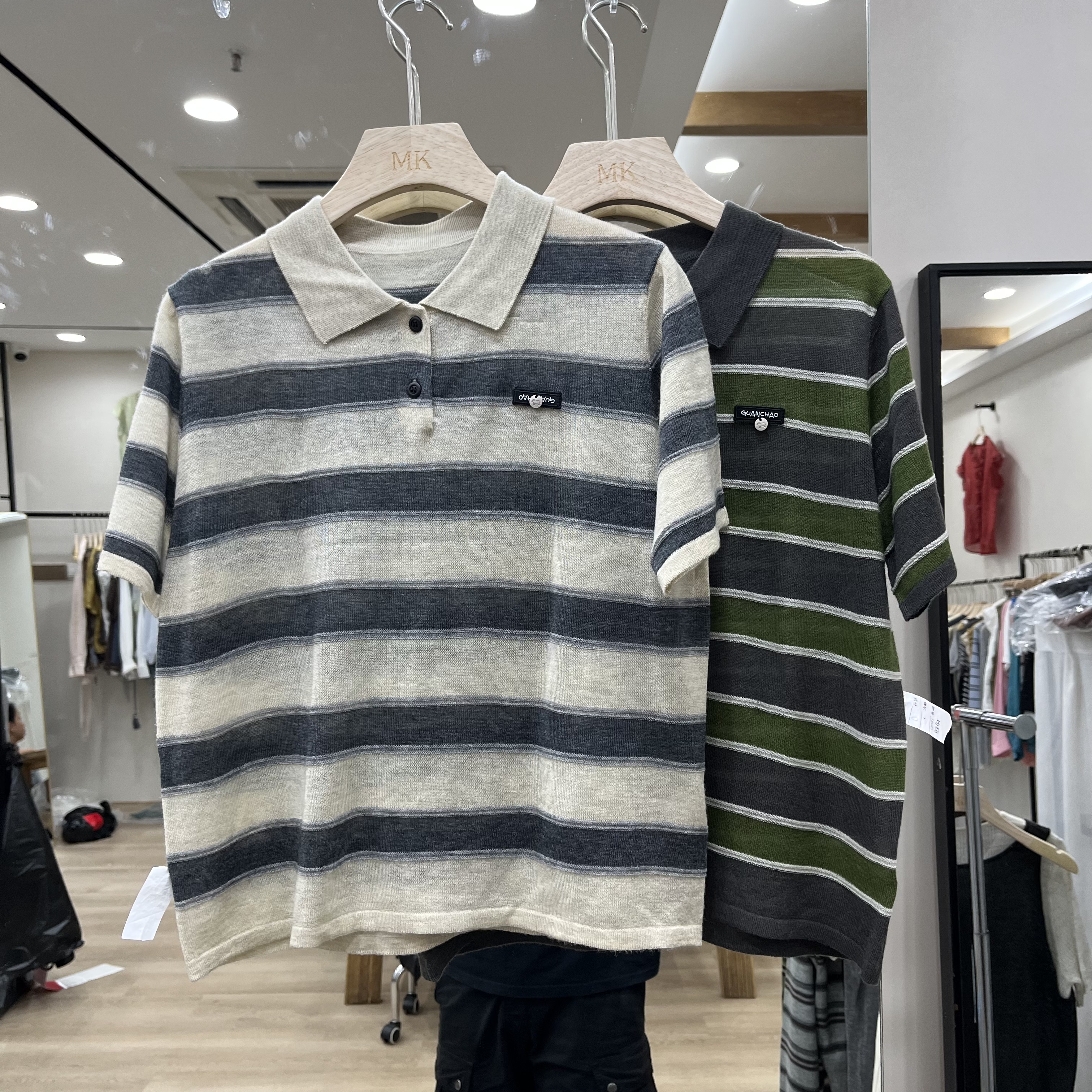 欧洲站2026早秋新款女士Polo领条纹拼色细羊毛短袖欧货时尚针织衫