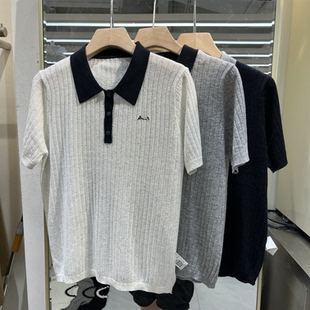 欧洲站2025夏秋新款 女士Polo领胸口刺绣拼色细羊毛短袖 欧货针织衫