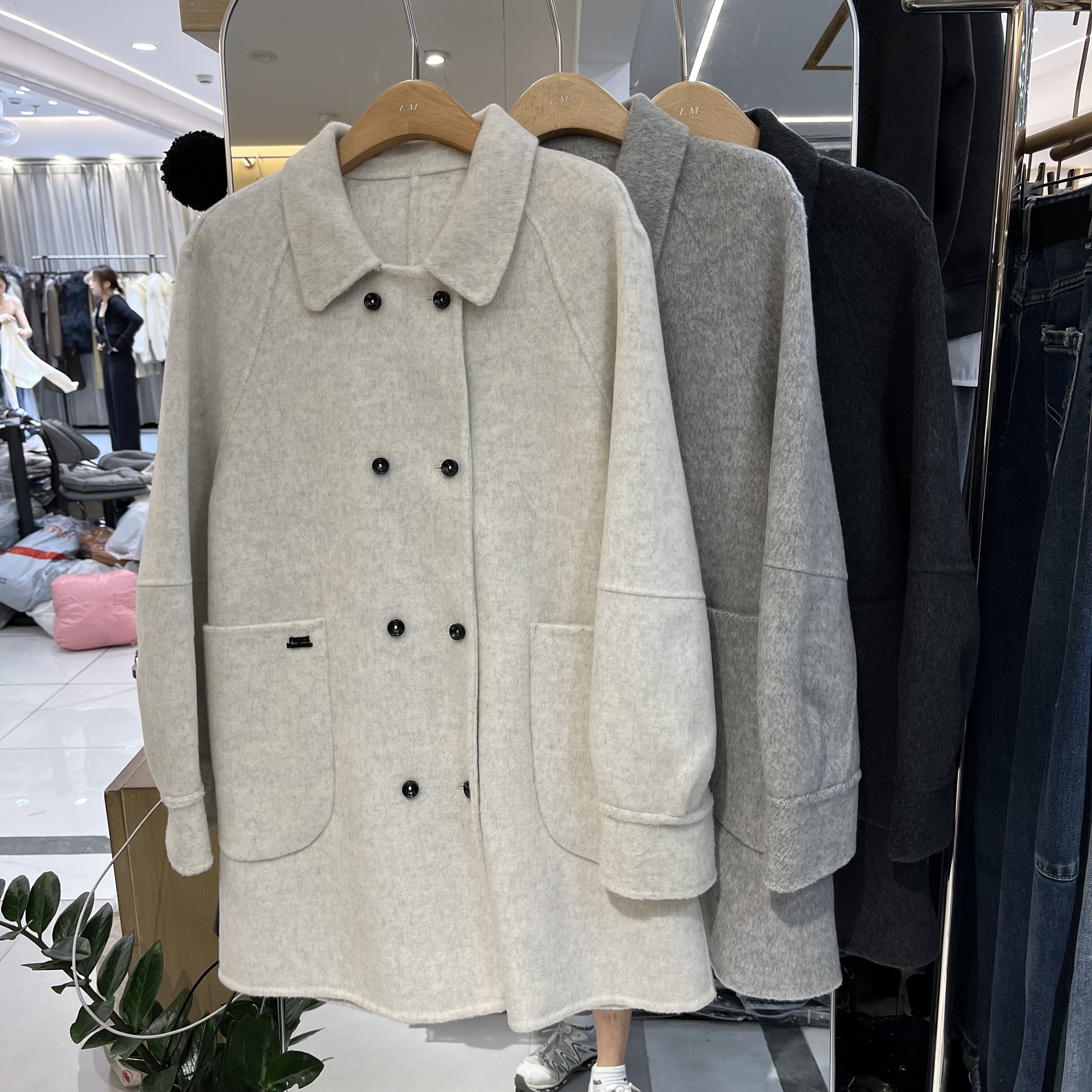 欧洲站2025秋季新款女士翻领双排扣大口袋双面羊绒大衣韩版呢外套,女装/女士精品,毛呢外套,淘宝优惠券,粉丝福利购,淘宝优惠卷