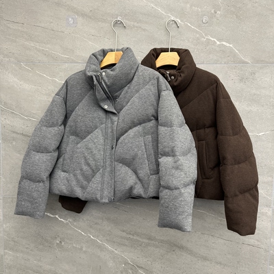 欧洲站2025秋冬新款女士立领纯色羊绒拉链鹅绒羽绒服欧货时尚外套