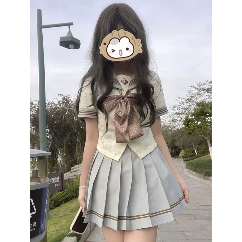 原创jk制服基础款浅色百褶裙套装水手服夏季海军日系短袖新品套装