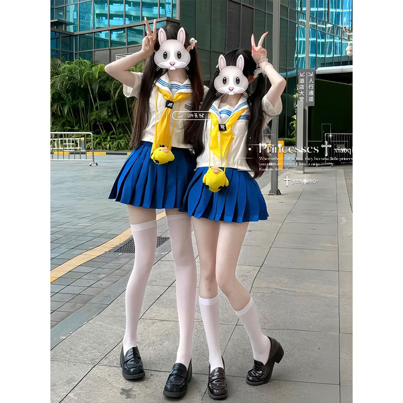 2026年JK制服穿搭白领蓝三本水手服百搭蓝色百褶裙春夏季套装女