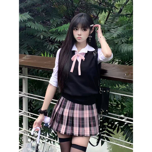 原创日系JK制服纯色套装jk无袖背心马甲毛衣针织衫学院上衣粉雾海
