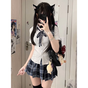 衬衣百搭上衣 原创Jk制服收腰显瘦衬衫 纯欲百褶裙套装 夏季 白色短袖