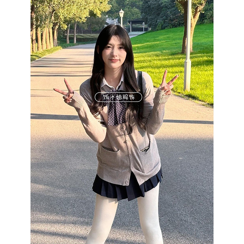 学院风原创校供感灰色jk制服外搭毛衣针织开衫外套上衣女秋冬款