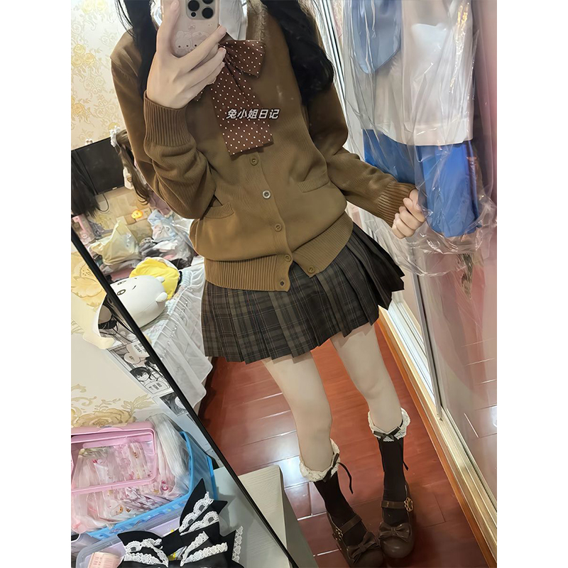 原创正版日系JK制服秋冬套装格裙长袖针织开衫毛衣学院风校供软妹
