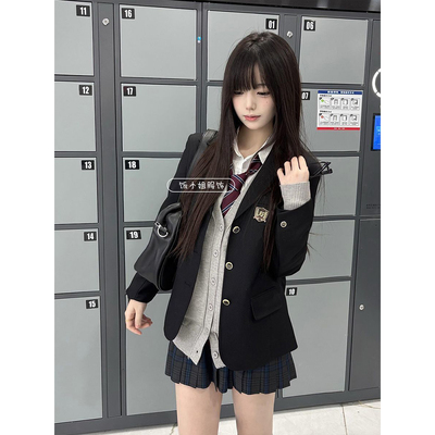 日系JK制服西装秋冬款动漫高校学姐三粒扣黑西服正肩外套短裙套装