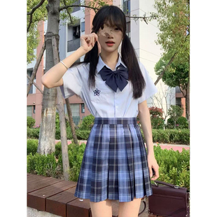 套装 原创JK制服小众基础款 学院风冈梨田短裙夏季 蓝色樱花短袖 衬衫
