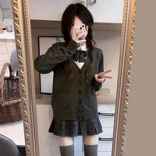 开衫 基础款 JK制服衬衫 套装 外套女深灰针织原创秋冬日系学院校供感