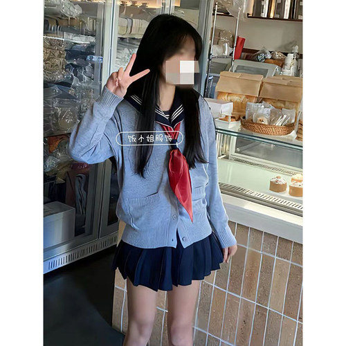 春秋款JK制服针织衫薄款开衫长袖毛衣外套基础款软妹水手服短裙女