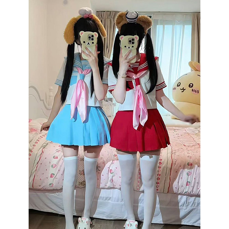 日系JK制服学院风正统双子星夏季三本水手服中间服校供百褶裙套装图片