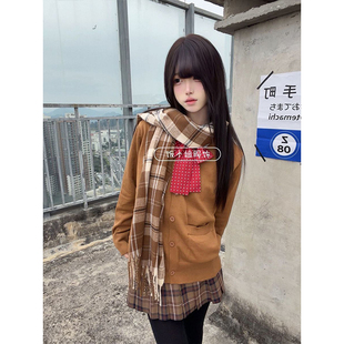 学院风JK制服针织衫学生糖炒栗子配色毛衣外套小棕同格短裙套装女