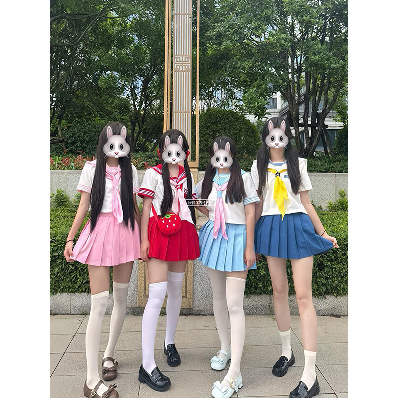夏季新品jk双子星红色制服穿搭日系基础款三本水手服校供闺蜜套装图片