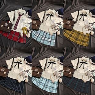 日系学院风白色衬衫 短袖 收腰百搭格裙JK百褶裙原创JK制服夏季 套装