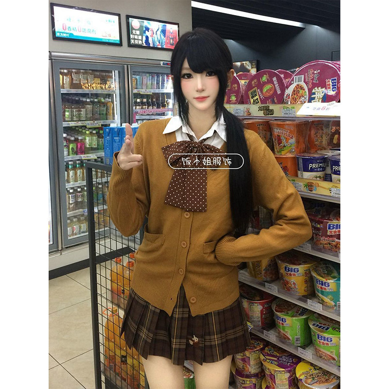 制服JK针织开衫日系套装毛衣原创长袖格裙学院校供秋冬焦糖可颂女