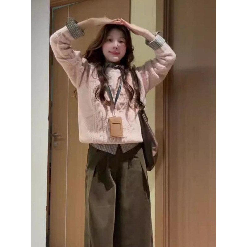 韩系藕粉色麻花毛衣秋冬季2025新款慵懒风高级感穿搭加厚针织上衣