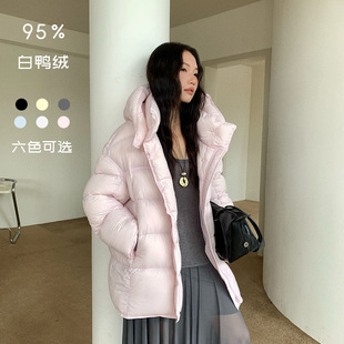 林子涵95白鸭绒羽绒服女冬季连帽保暖中长款宽松加厚时尚百搭外套