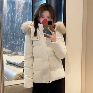 林子涵冬季新款小个子收腰羽绒服女时尚大毛领白鸭绒修身保暖外套