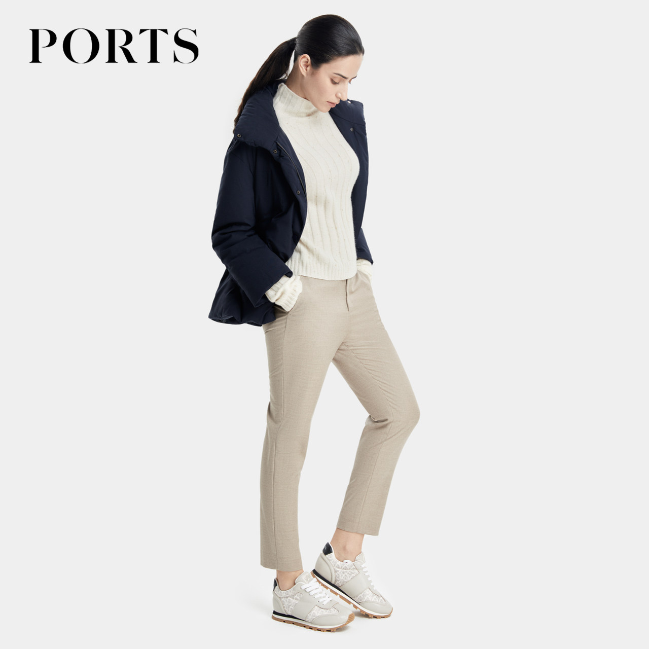 PORTS宝姿女装冬季不规则绗缝线羊毛羽绒服LD9U081QZF044