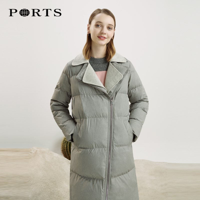 PORTS宝姿2023冬季女装双层领保暖白鹅绒羽绒服SL9U006LWP052