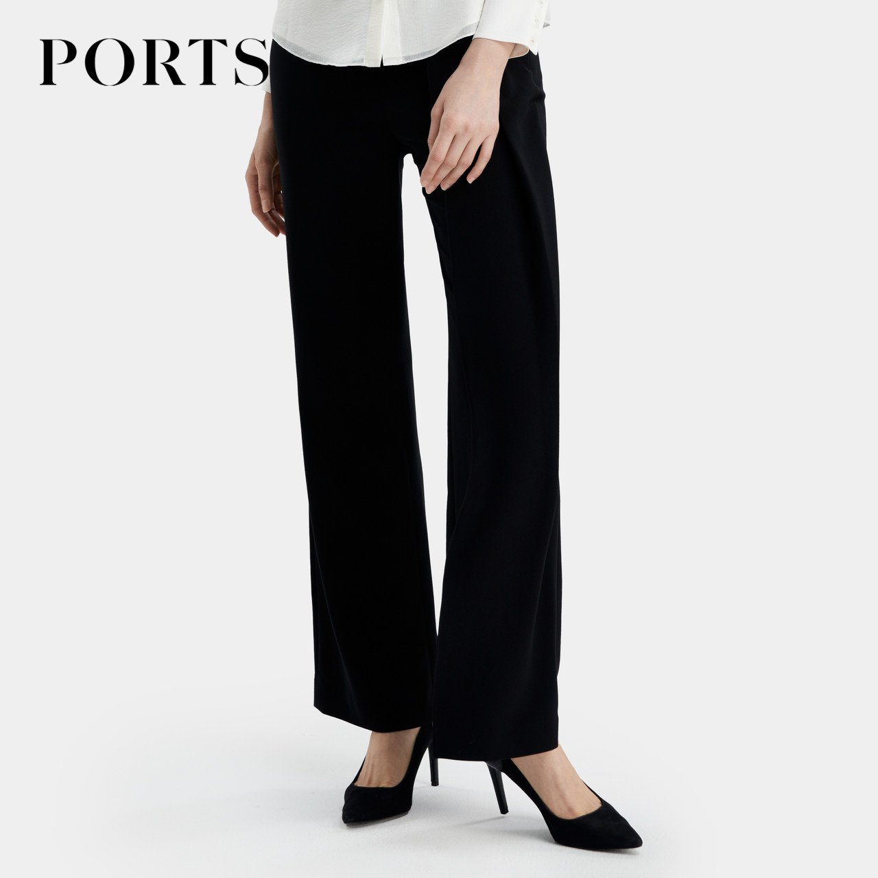 PORTS宝姿女装裤子秋季叠片造型飒气直筒休闲裤LD9P012NWB011