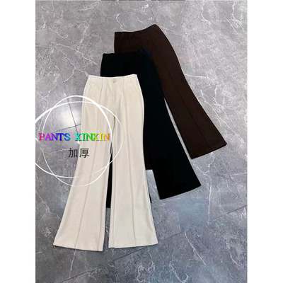 2025年冬季高腰显瘦高弹力修身加厚棉羊毛休闲微喇女神裤女245503