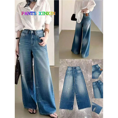 2026年春季高腰破洞时尚墨水印无弹莱赛尔牛仔阔腿长裤女Q2468081