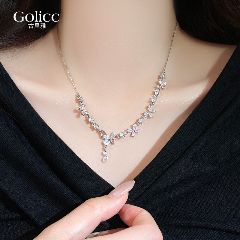 银色满钻蝴蝶项链女款高级感轻奢小众颈链2026新款脖子配饰锁骨链