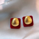红色丝绒方形金色椭圆纹理耳环女2026新款 爆款 耳钉秋冬耳饰高级感