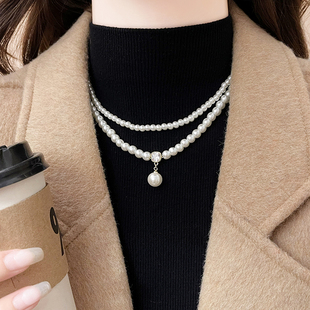 法式双层叠戴珍珠毛衣配饰项链女2026新款大气高档高级感轻奢小众
