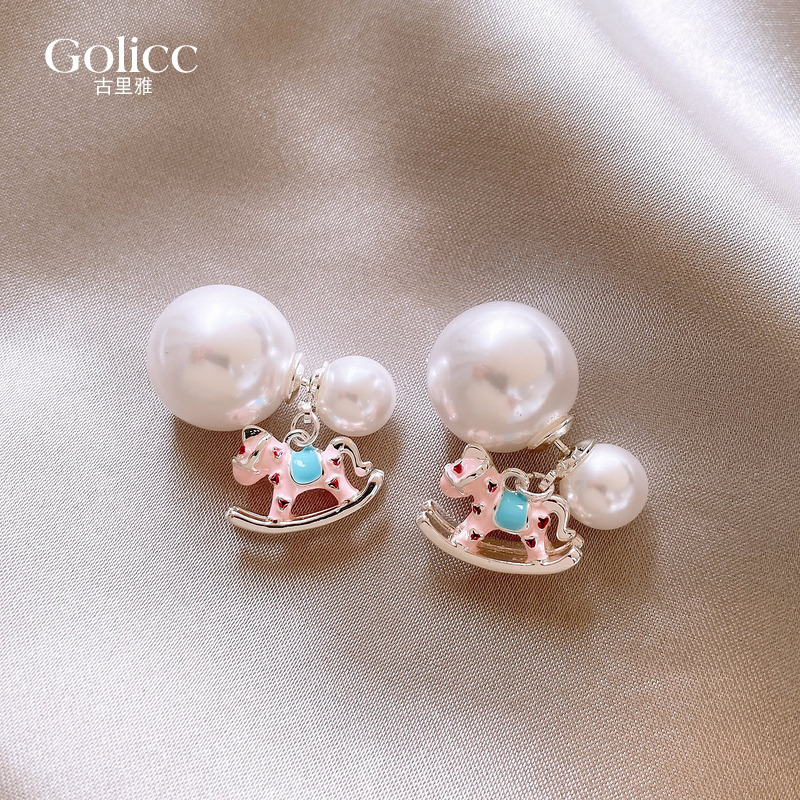 前后式大小珍珠木马耳坠耳钉