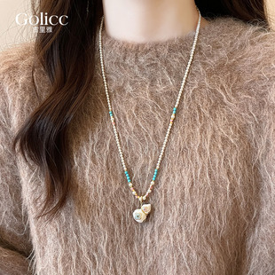 白色四叶草葫芦吊坠珍珠串珠长项链女2026新款秋冬毛衣链轻奢小众